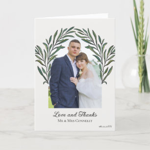 Benvit Grönt Utandning med krans Foto Bröllop Tack Kort