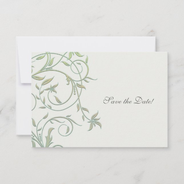 Benvit med Grönt Vines Bröllop spara datum Spara Datumet (Framsida)