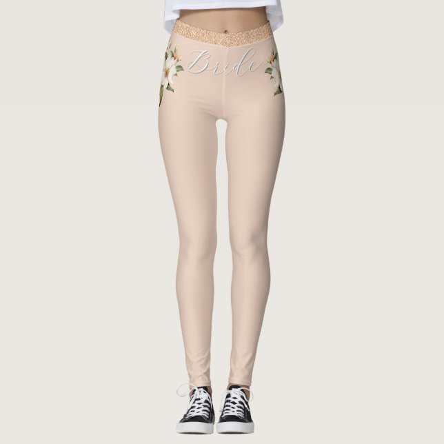 Benvit och beige blommigt Leggings (Framsida)