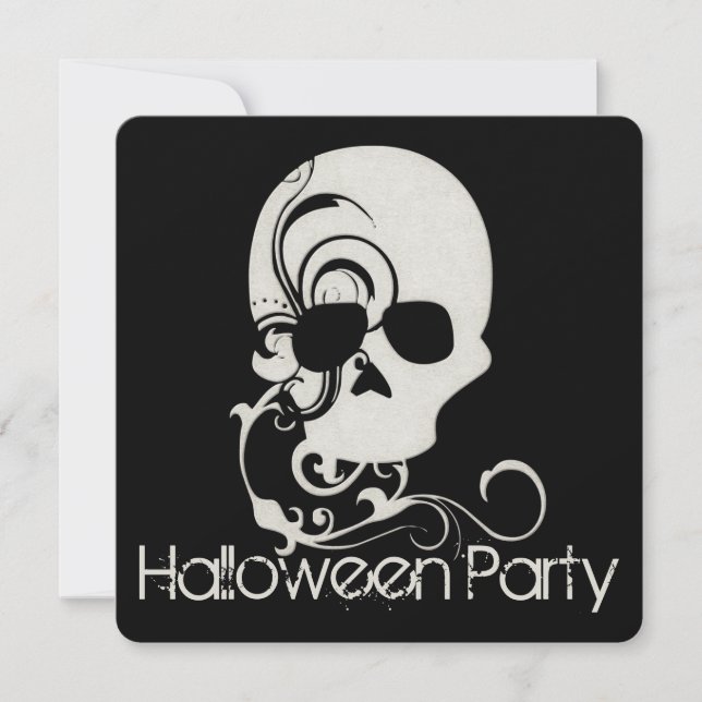Benvit Skal-inbjudan till Halloween fest Inbjudningar (Framsida)