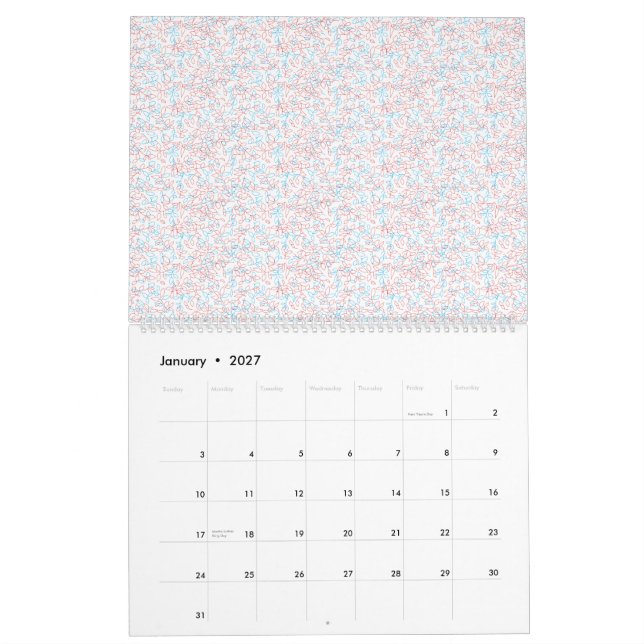 Benvit texturerad bakgrund med subtil, bra, l kalender (Jan 2027)