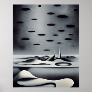 Benvita blanketter i modern Abstrakt grått-svart P Poster