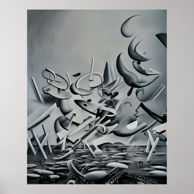 Benvita former av modern Abstrakt grått Poster (Framsidan)