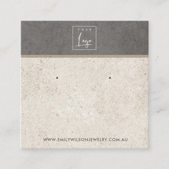 BENVITT GRÅTT STUCCO STUD EARRING VISNING CARD FYRKANTIGT VISITKORT (Framsida)