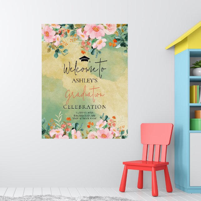Beown rosa akvarell blomster botanisk examen poster (Barnkammare 1)