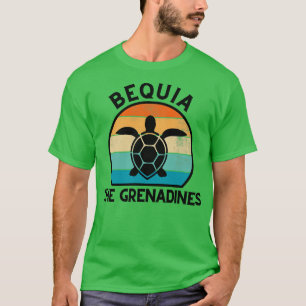 Bequia the Grenadines Retro Sunset med Turtle 21 T Shirt