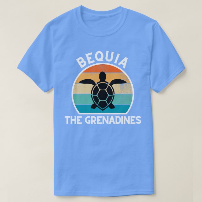 Bequia the Grenadines Retro Sunset med Turtle 22 T Shirt (Design framsida)