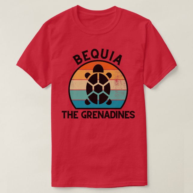 Bequia the Grenadines Retro Sunset med Turtle 26 T Shirt (Design framsida)