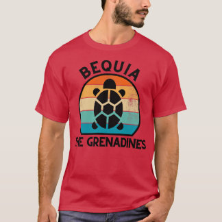 Bequia the Grenadines Retro Sunset med Turtle 26 T Shirt