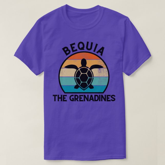 Bequia the Grenadines Retro Sunset med Turtle 27 T Shirt (Design framsida)