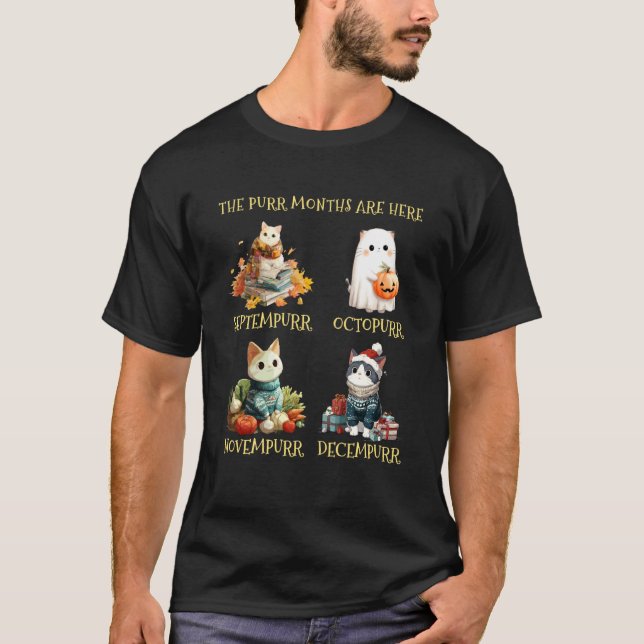 BER Månader Purr Månader Höst Vinter Katt T Shirt (Framsida)