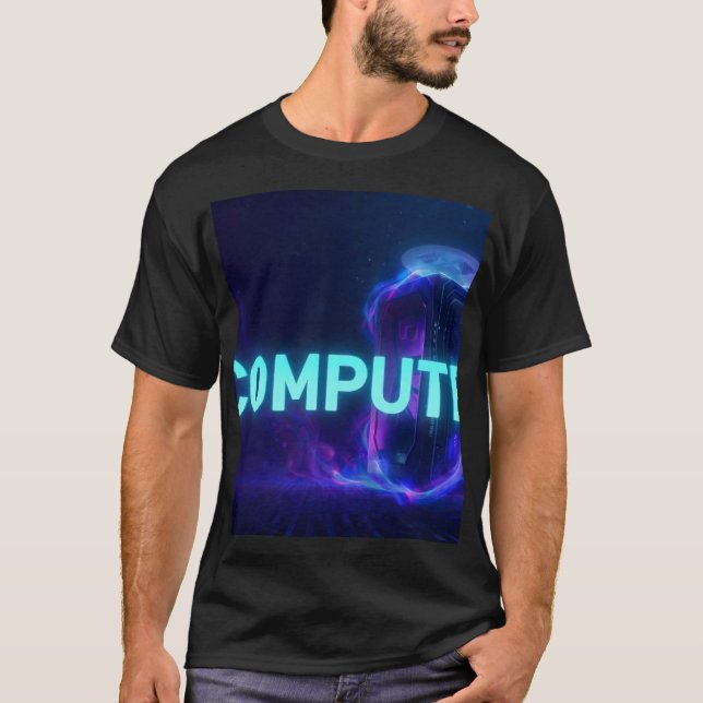 BERÄKNA - Cyberpunk-server Neonblå Futuristisk Te T Shirt (Framsida)