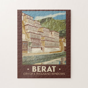 Berat Albaniens illustration Travel Art Vintage Pussel