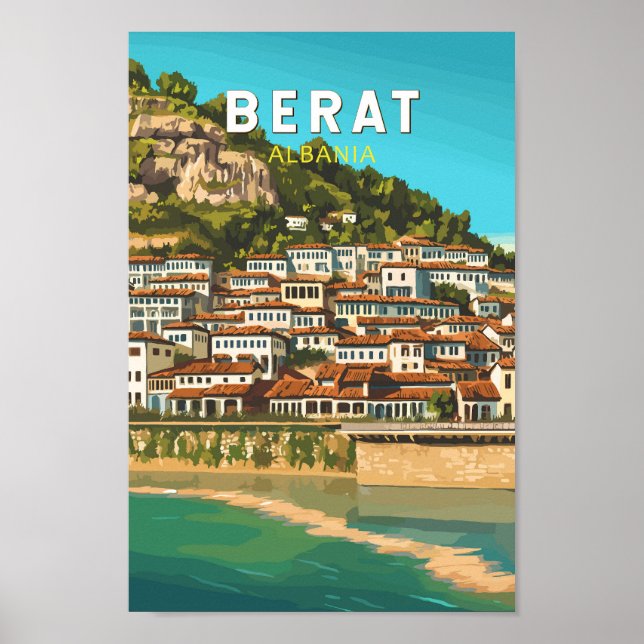 Berat Albaniens Travel Art-Vintage Poster (Framsidan)