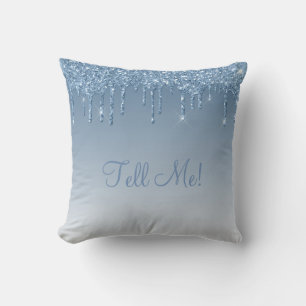 "Berätta" Blue Glitter Bling Girly Söt Ombré Kudde
