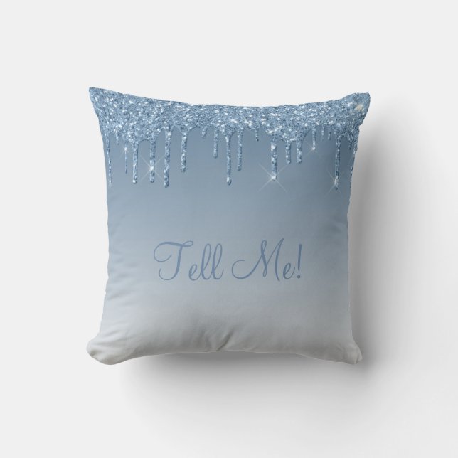 "Berätta" Blue Glitter Bling Girly Söt Ombré Kudde (Framsida)