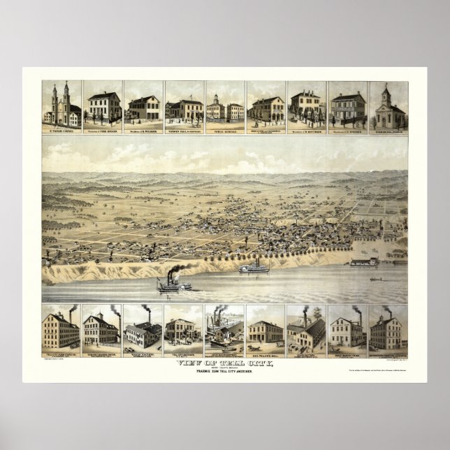 Berätta för City, IN Panoramic Karta - 1870's Poster (Framsidan)