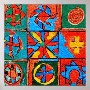 Berber Amazigh-abstrakt för motiv, symboler och sy Poster