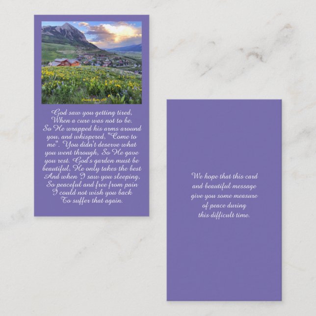 Bereavement Card firande i Life Meditation Visitkort (Fram/baksida)