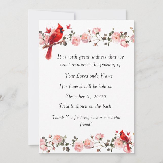 Bereavement Funeral Notification of Passing Card Julkort (Framsida)