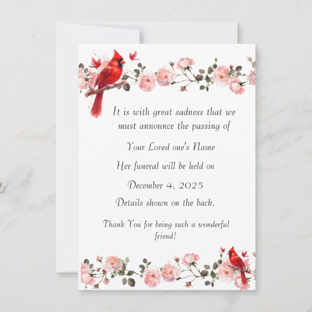Bereavement Funeral Notification of Passing Card Julkort (Framsida)