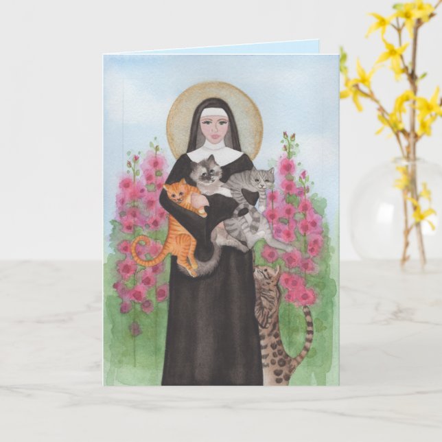 Bereavement Loss of Cat St. Gertrude Patron Saint Kort (Gul blomma)