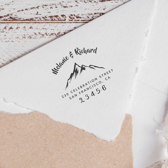 Berg | Anpassade bröllopsnamn & returadress Självfärgande Stämpel (Stamp Mock-up)