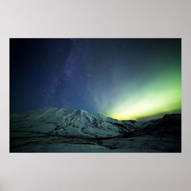 Berg | Aurora Borealis & Milky Way Alaska Poster (Framsidan)