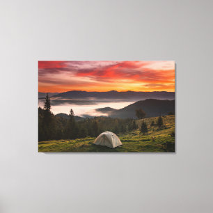 Berg Camping Foggy Sunrise Canvastryck