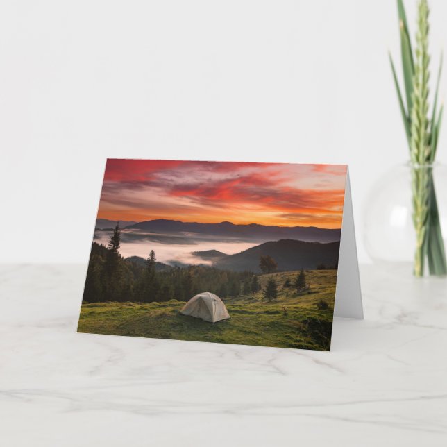 Berg | Camping Foggy Sunrise Kort (Framsida)
