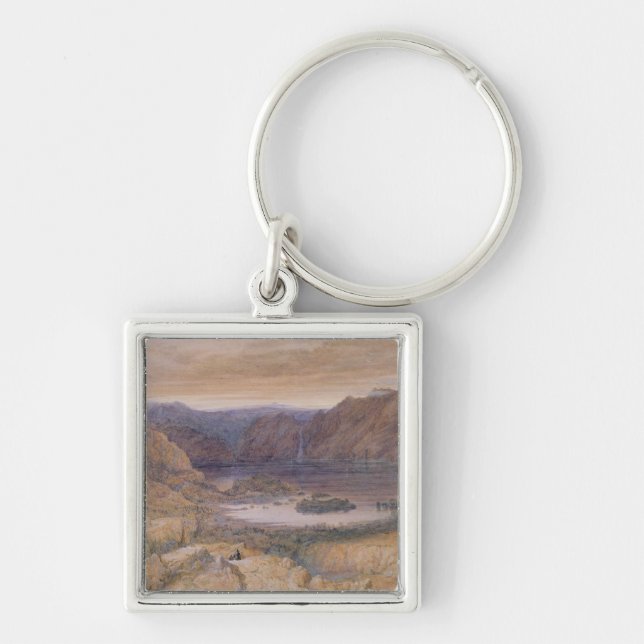 Berg en sjö, norge, c.1827 fyrkantig silverfärgad nyckelring (Framsidan)