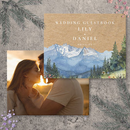 Berg Floral Rustic Kraft Bröllopsfoto Gästböcker