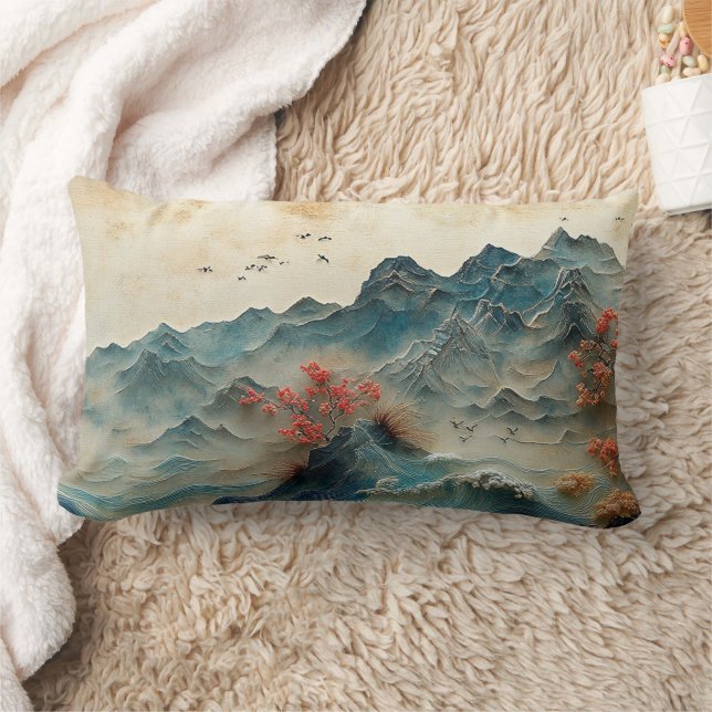 Berg & hav panorama, 2-sidig design, lumbarkudde (Filt)