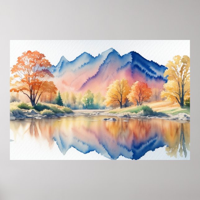 Berg i Fall Watercolor Ligcape Poster (Framsidan)