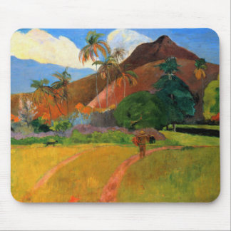 Berg i Tahiti Gauguin som målar varmt färgrikt Musmatta