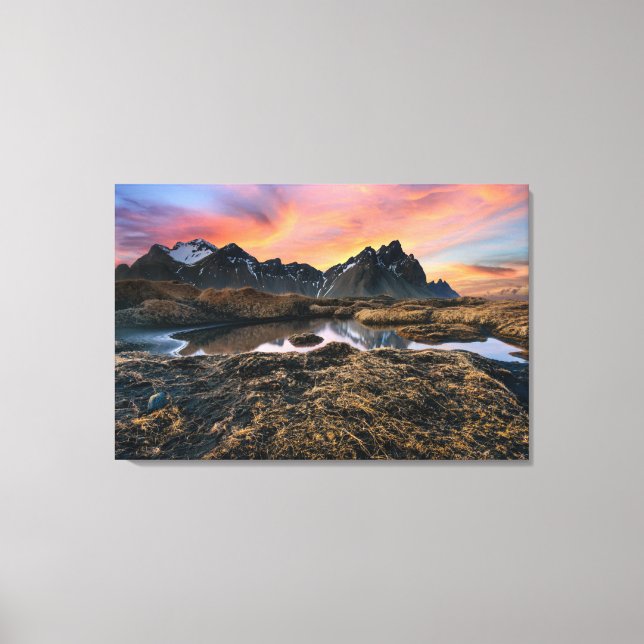 Berg | Islandet Vesturhorn Mountain Canvastryck (Framsida)