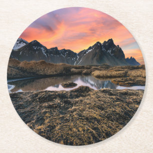 Berg   Islandet Vesturhorn Mountain Underlägg Papper Rund