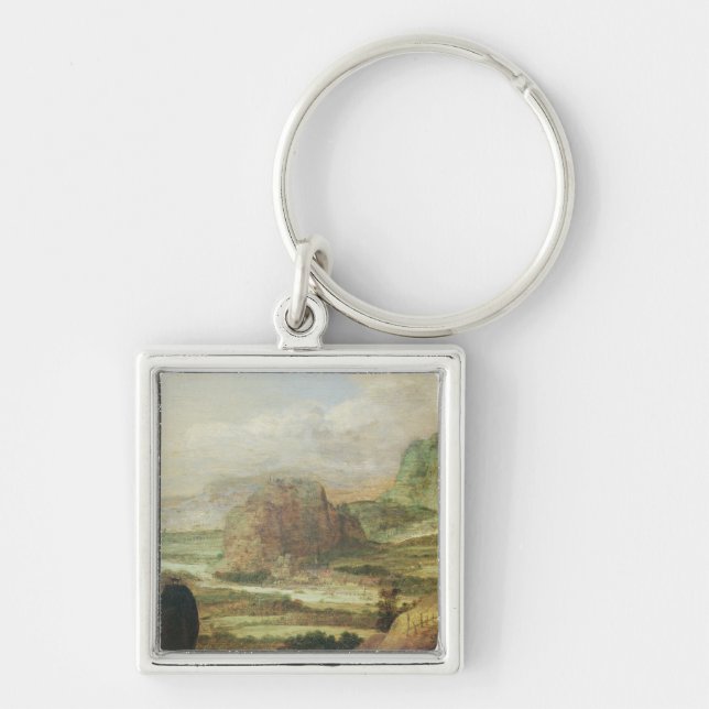 Berg landskap fyrkantig silverfärgad nyckelring (Framsidan)