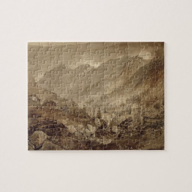 Berg landskap, Macugnaga, 1845 (skriva & bryna I Pussel (Horisontell)