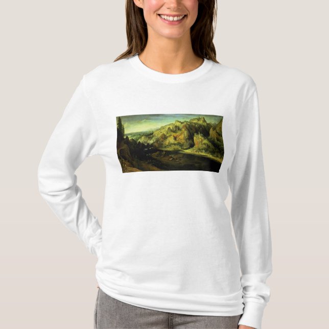 Berg landskap med en överrrakningattack, c.1585 tee shirt (Framsida)