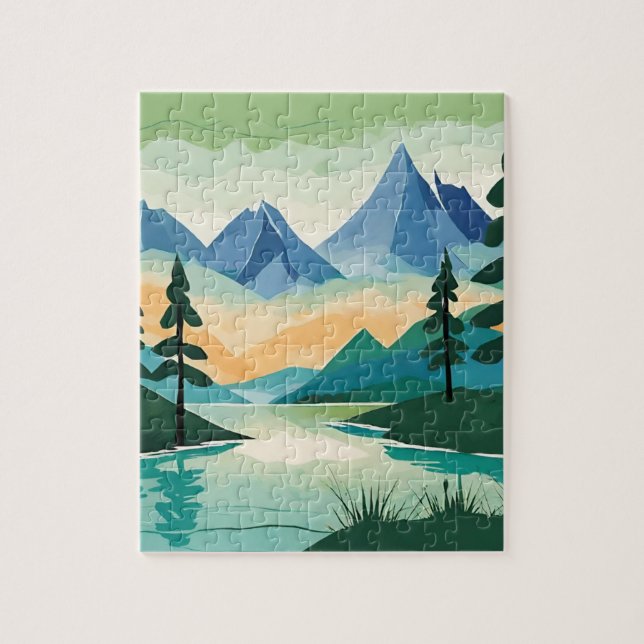 Berg Landskapsnatur Flod Scenbild Bild Pussel (Vertikal)