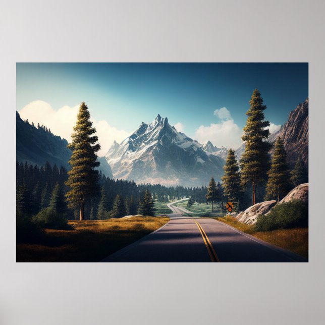 Berg med gräs träd poster (Framsidan)
