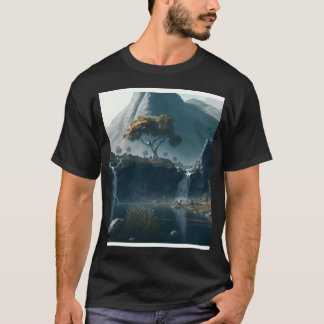 Berg Med Vattenfall Och Träd Väggkonst Grafik T Shirt