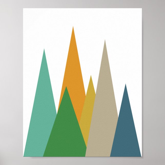 Berg Mid Century Modern Grön Blå Orange Poster (Framsidan)