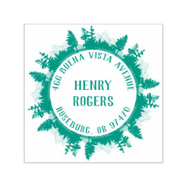 Berg och skogsträd runt returadress självfärgande stämpel