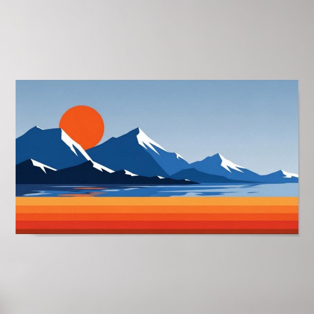 Berg- och sol-väggkonst i ljusa färger poster (Framsidan)