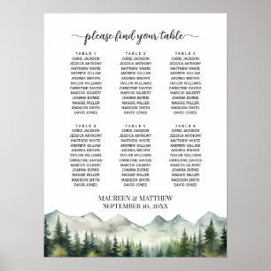 Berg och tallar 6 bord bröllopsplatser poster