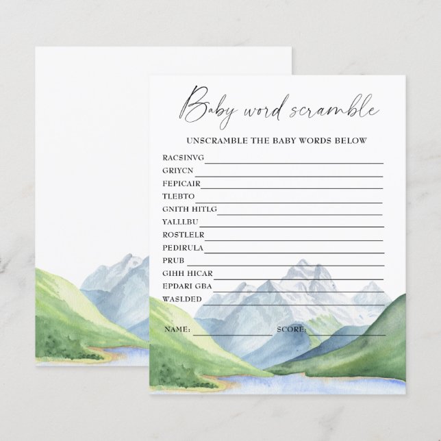Berg - ordsallad baby shower-spel (Fram/baksida)