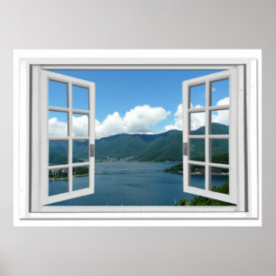 Berg sjön beskådar Trompe - l ' oeil fejkar Poster