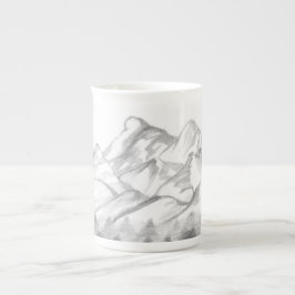 Berg skissade i blyerts på latte-mugg benporslin mugg